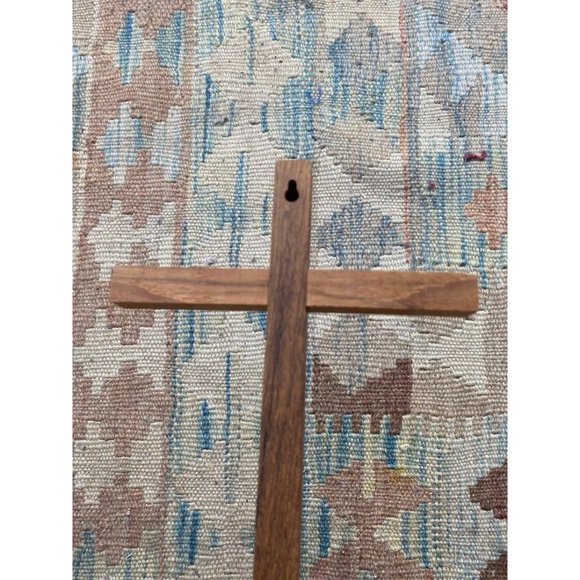 Mid Century Wood and Goldtone Inset Cross Crucifix 10" by 6" - Picture 4 of 10